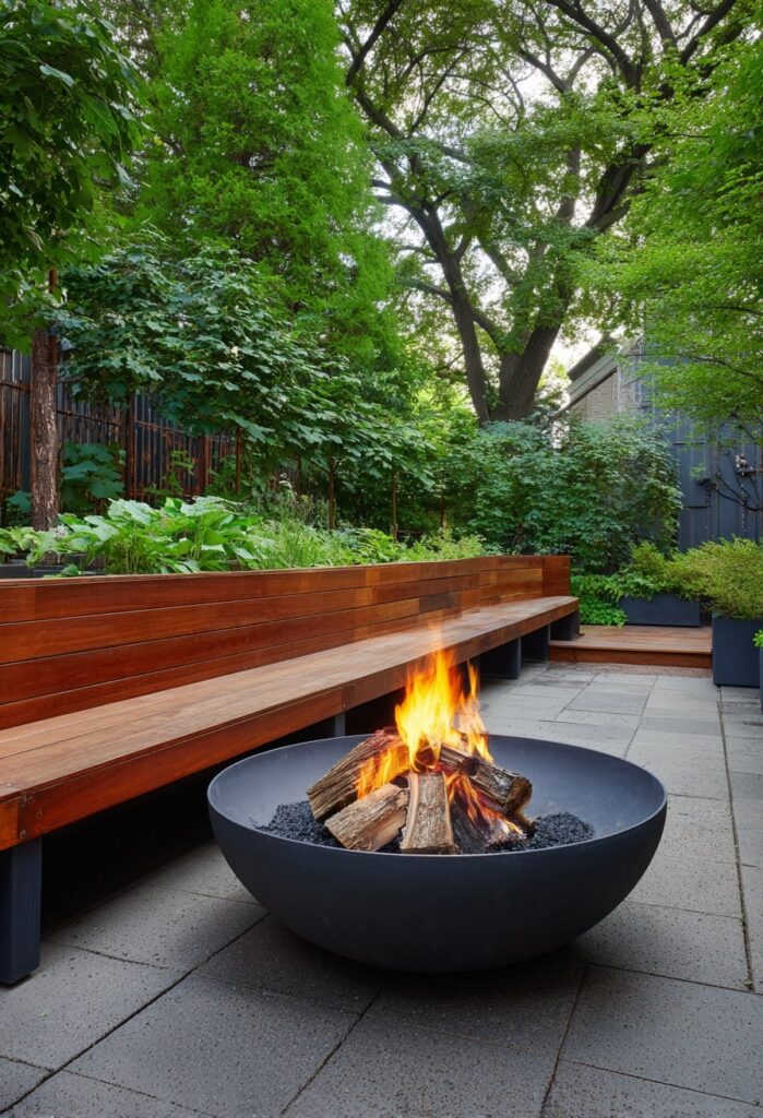 3. Modern Bowl Fire Pit in a Garden Courtyard