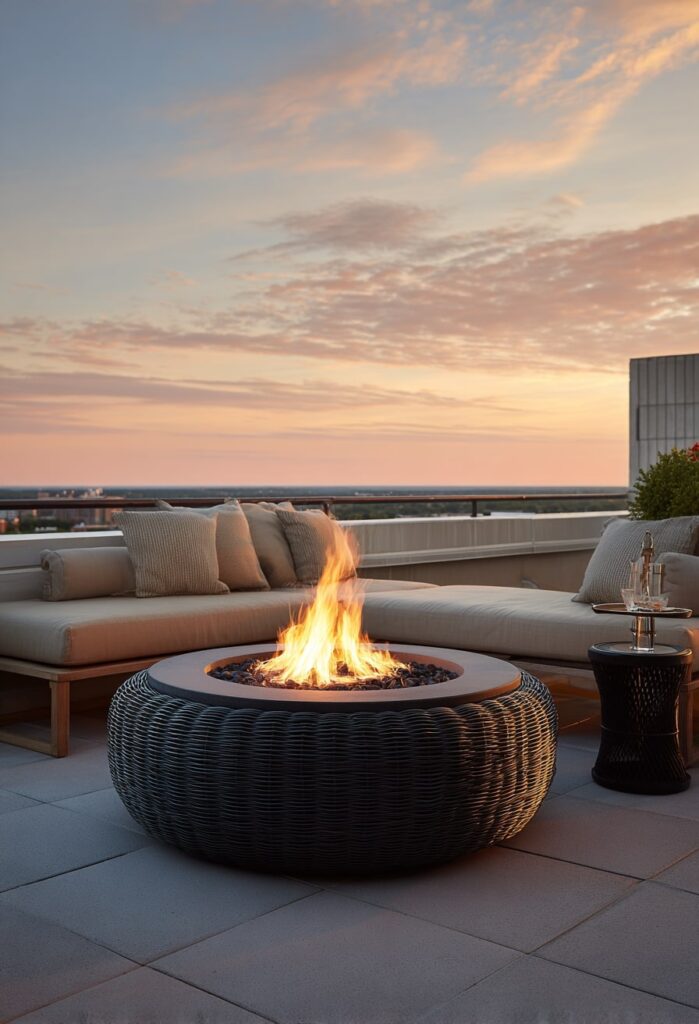 14. Woven Round Fire Pit with Sunset Views