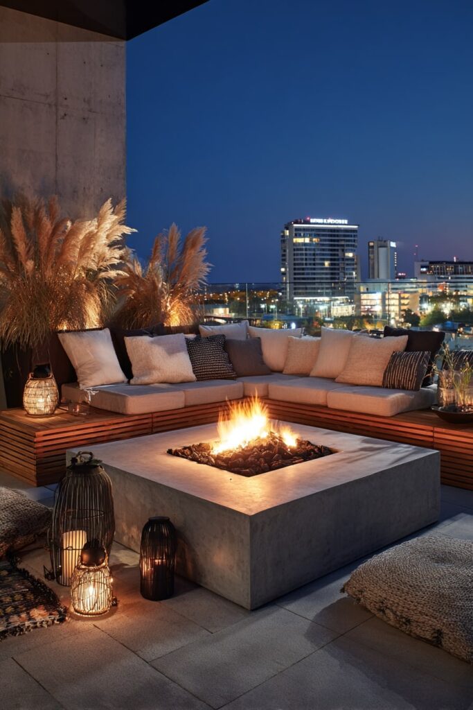 8. Concrete Fire Pit on a City Balcony