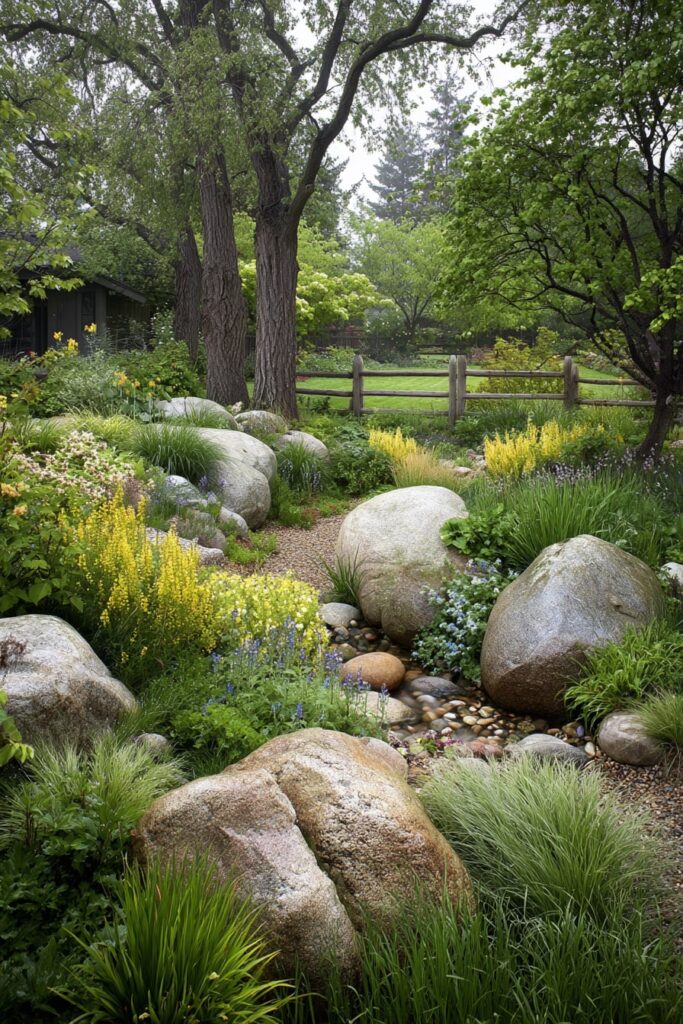 Natural Boulder Border for a Woodland Rock Garden