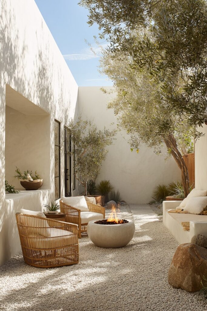 4. Serene Desert Courtyard with Stone Gravel Fire Pit