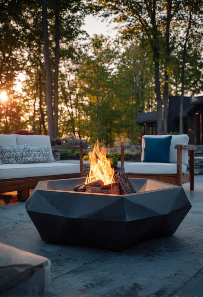 16. Faceted Modern Fire Pit for Sleek Outdoor Spaces