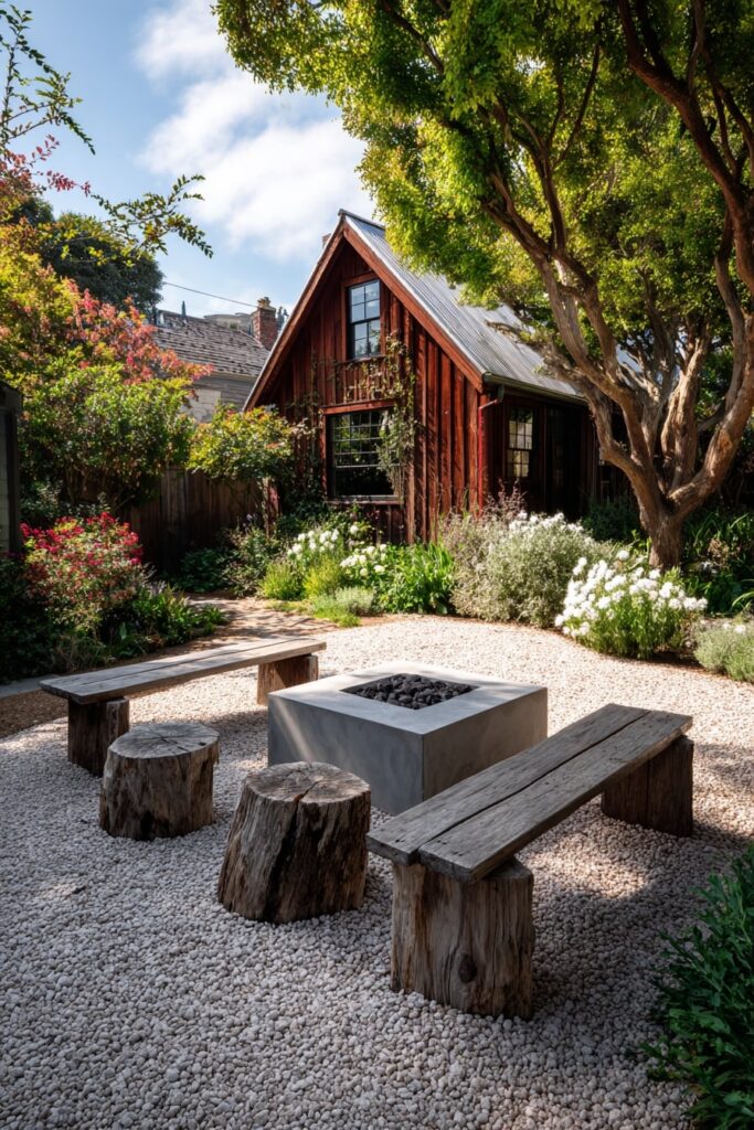 19. Rustic Garden Fire Pit with Modern Edge