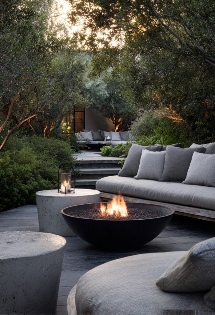 19. Tranquil Garden Fire Bowl Nestled in Greenery