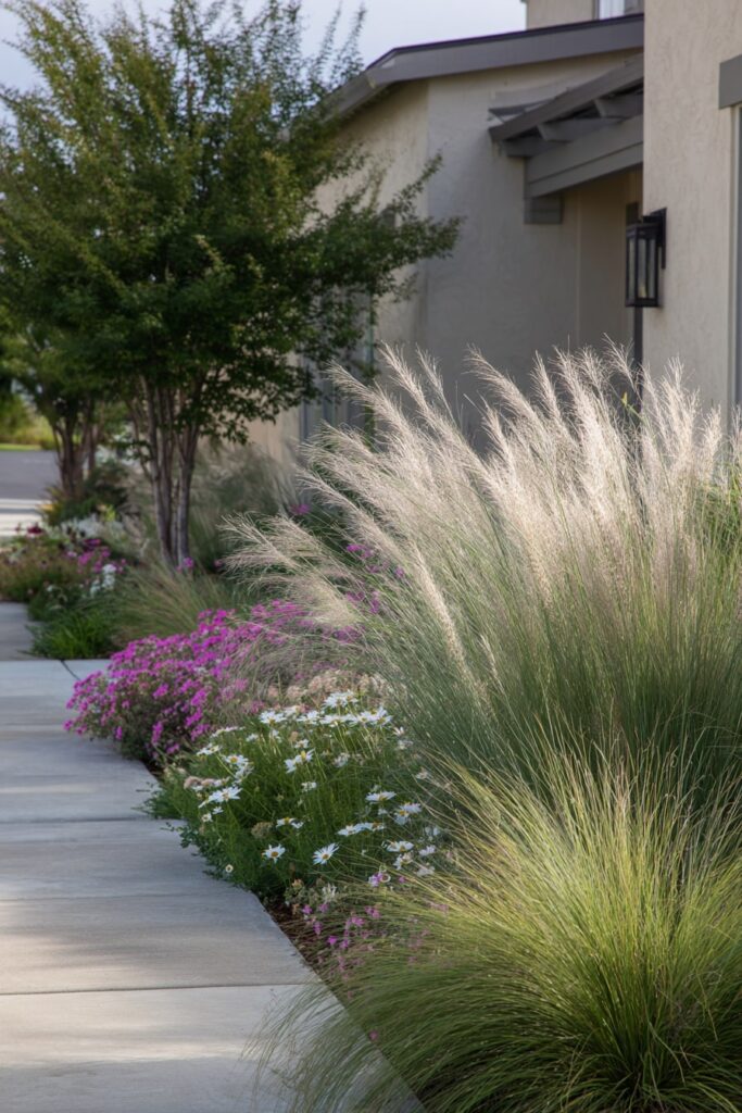 Soft Grass Border with Daisies and Pinks