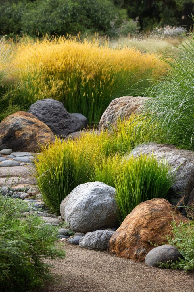 Golden Grass Border with Natural Stone