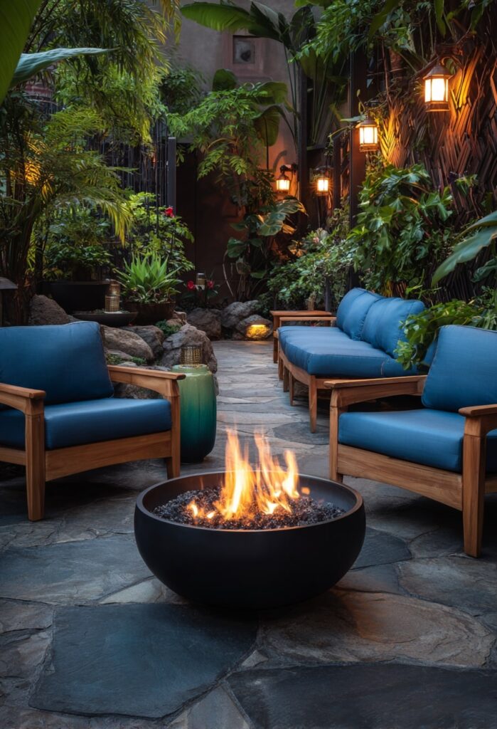 6. Tropical Courtyard Fire Pit Setup