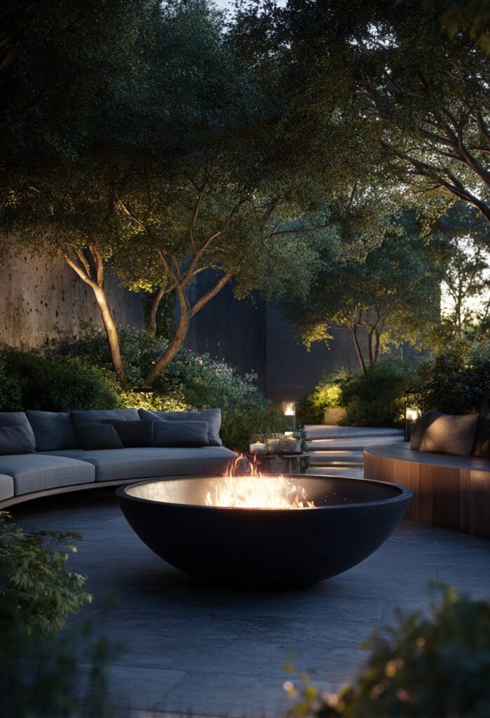 7. Serene Fire Bowl Tucked into a Lush Garden Corner
