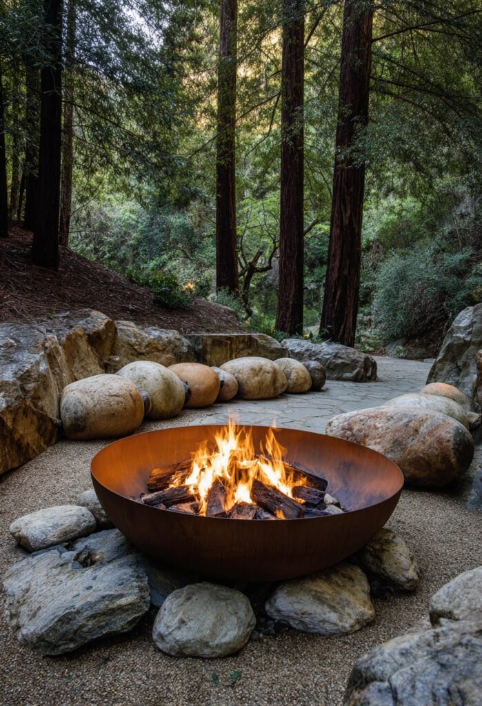 4. Corten Steel Fire Pit in the Woods