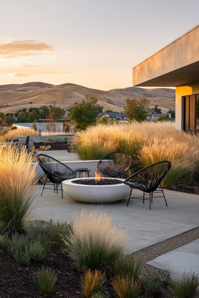 9. Modern Hillside Fire Pit with Gravel Accent Strip