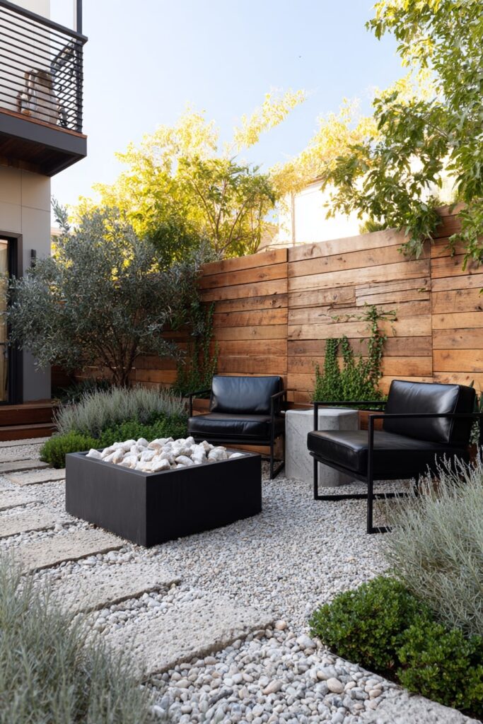 Contemporary Fire Pit with Greenery Surround