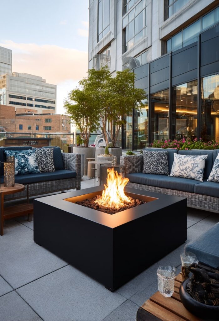 5. Sleek Square Fire Pit for Rooftop Lounging