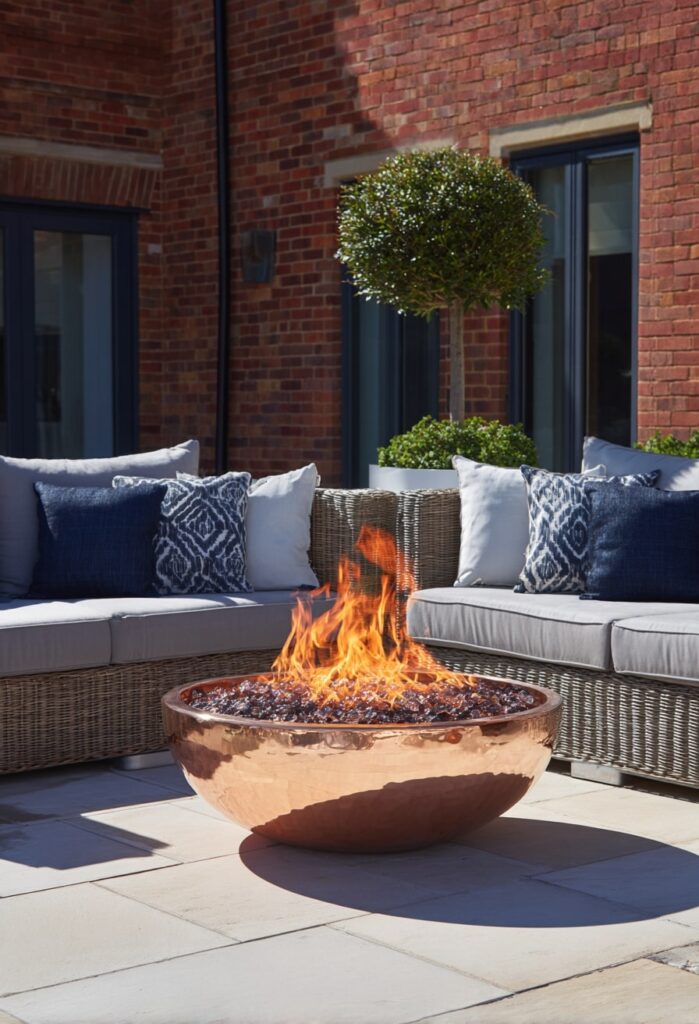4. Polished Copper Fire Bowl with Warm Patio Vibes
