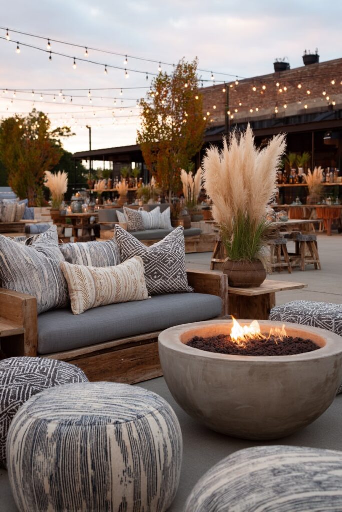 16. Boho Gathering Spot with Round Concrete Fire Pit