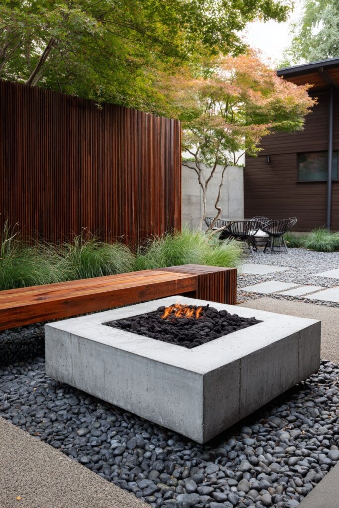 1. Sleek Concrete Fire Pit with Gravel Base