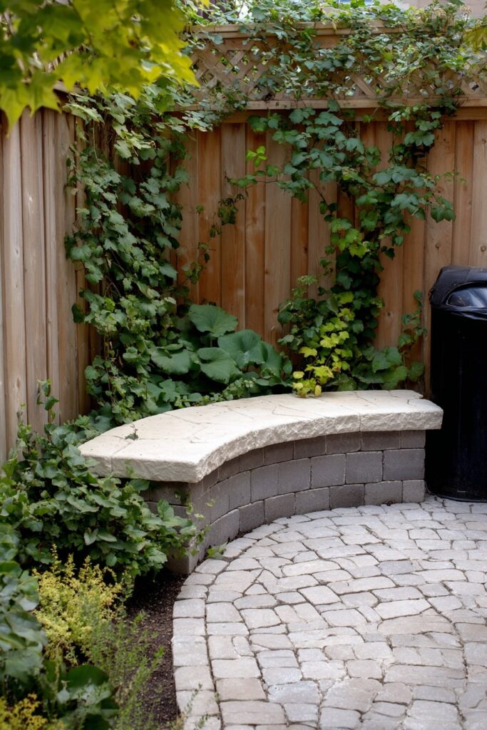 Curved Stone Bench in a Cozy Garden Corner