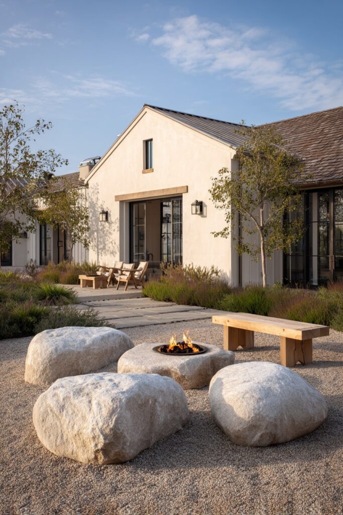 Gravel Fire Pit with Boulder Seating