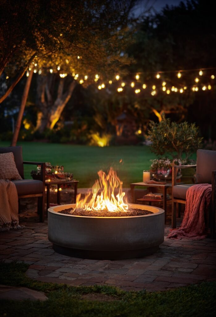 18. Round Patio Fire Pit with Soft Backyard Glow