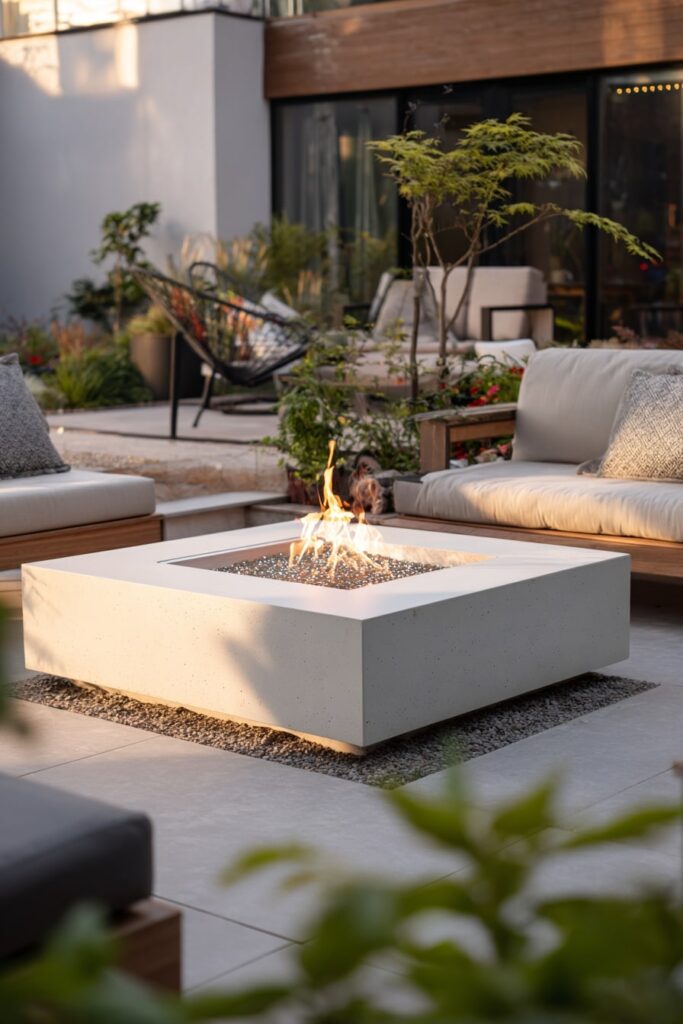 15. White Concrete Fire Pit with Clean Modern Edges
