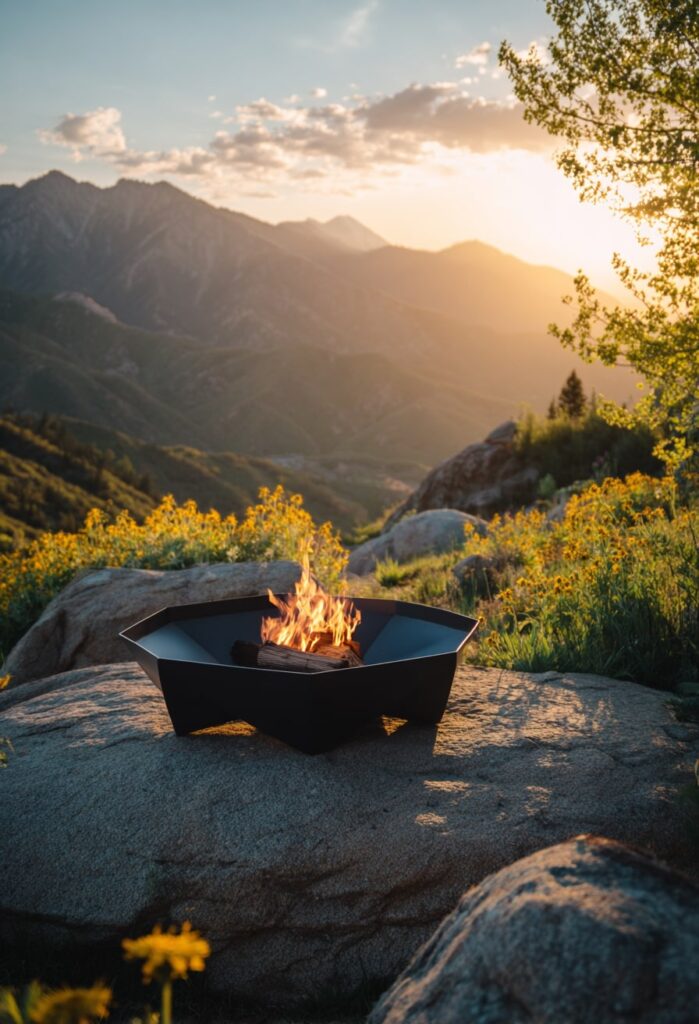 12. Geometric Fire Pit with a Mountain View