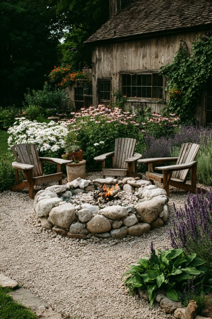 2. Rustic Cottage Fire Pit with Wildflower Charm