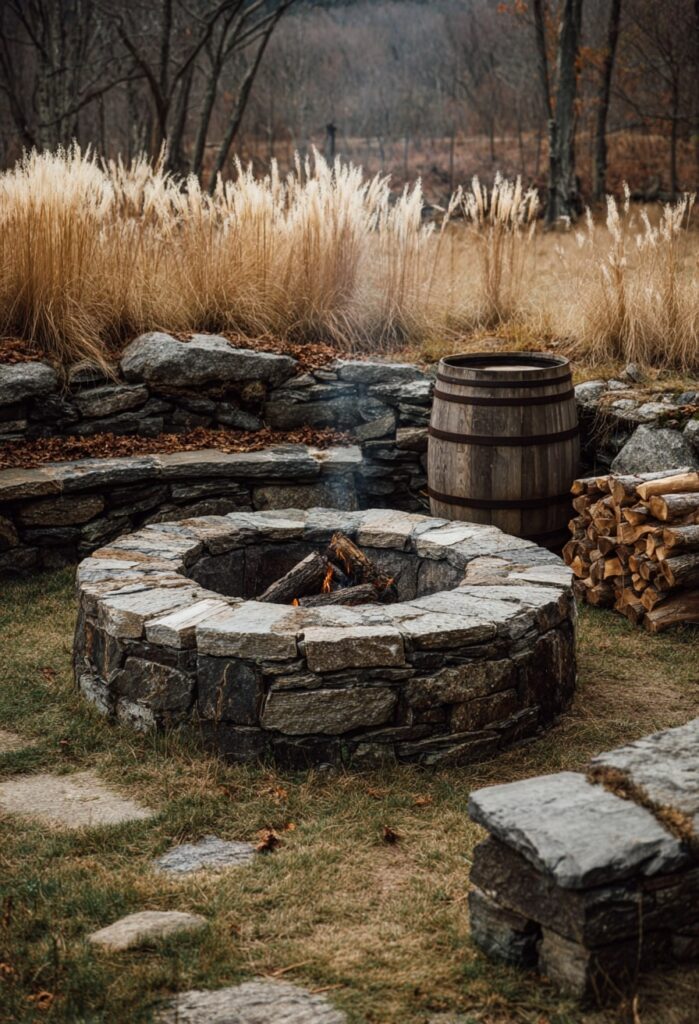 18. Rustic Fieldstone Fire Pit with Prairie Views