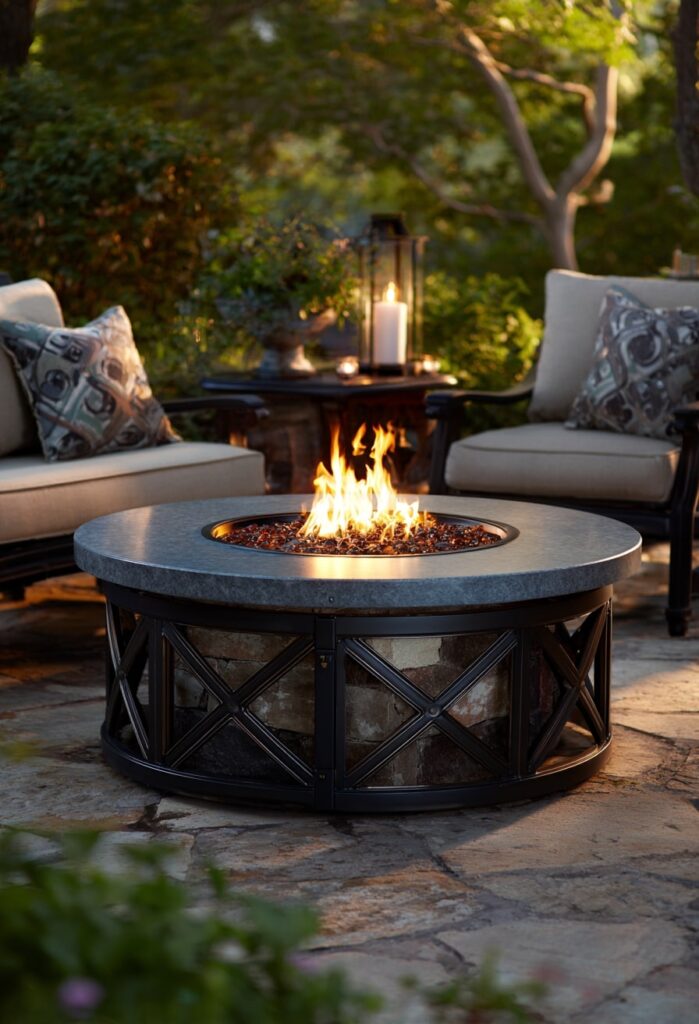 11. Round Metal Fire Table with Classic Charm