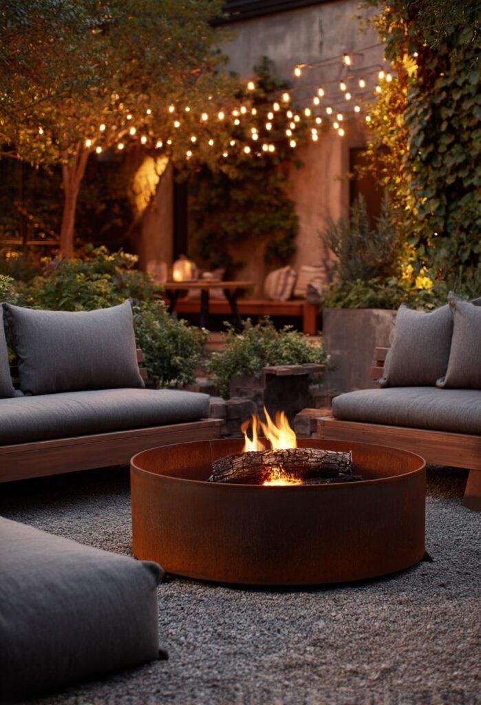 Weathered Steel Pit in a Garden Lounge