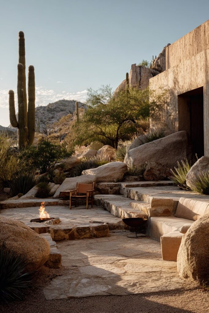 Desert Patio Garden with Natural Stone Seating