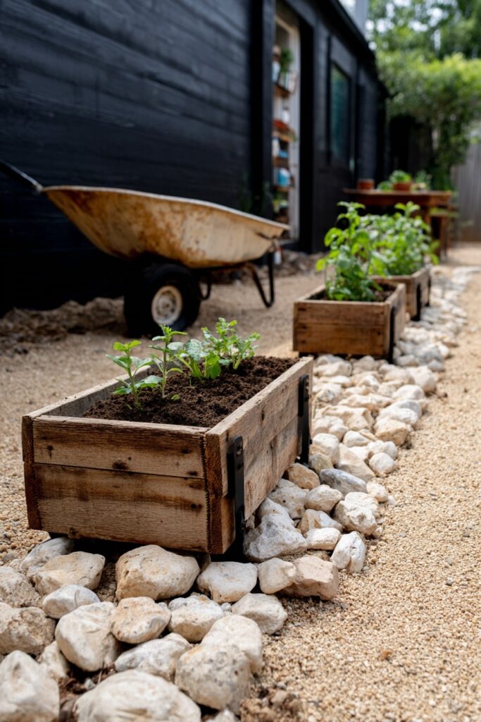 4. Rustic Herb Garden with Crate Planters