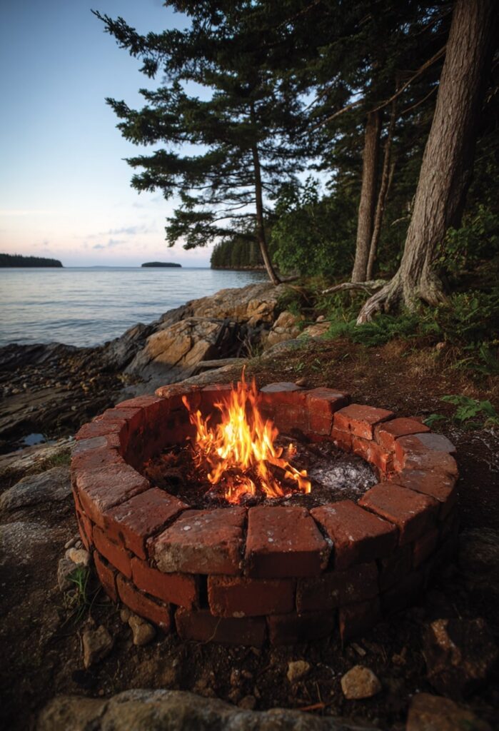 5. Red Brick Fire Pit by the Shore