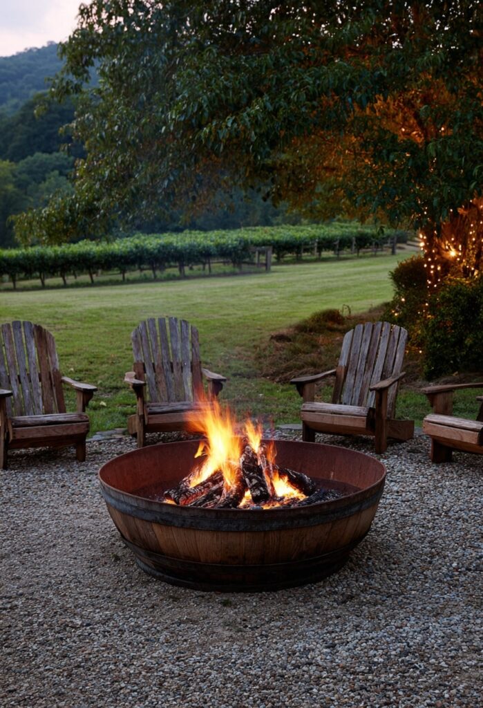 Vineyard Barrel Fire Pit Gathering