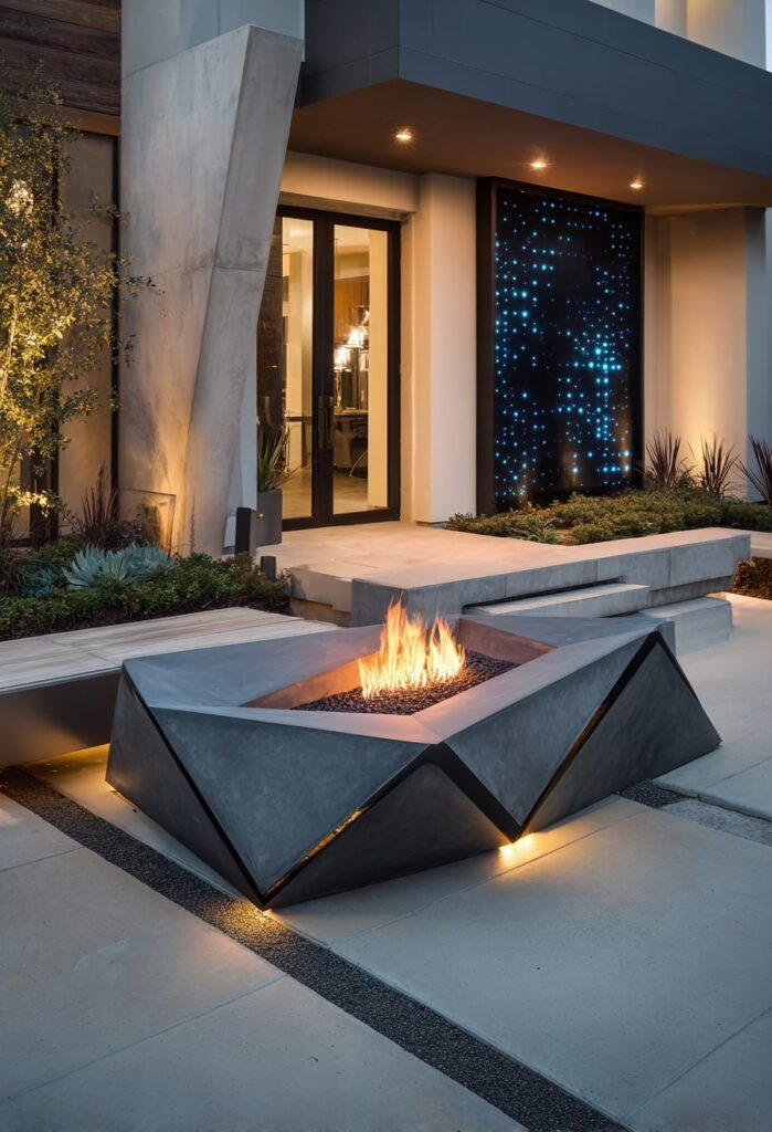 15. Sculptural Geometric Fire Pit with Artistic Flair