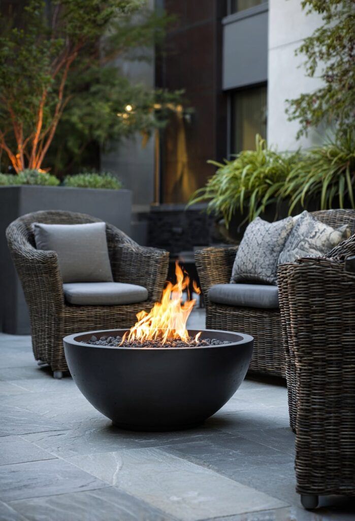 11. Urban Fire Bowl with Wicker Lounge Chairs