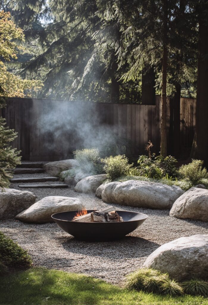 7. Minimal Fire Pit in a Woodland Garden