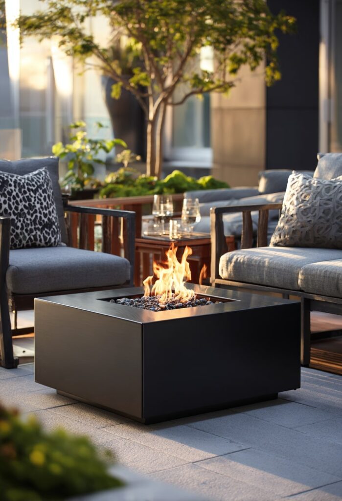 17. Compact Square Fire Table with Polished Finish