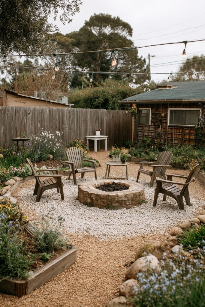 9. Cottage Garden Fire Pit with Laid-Back Charm