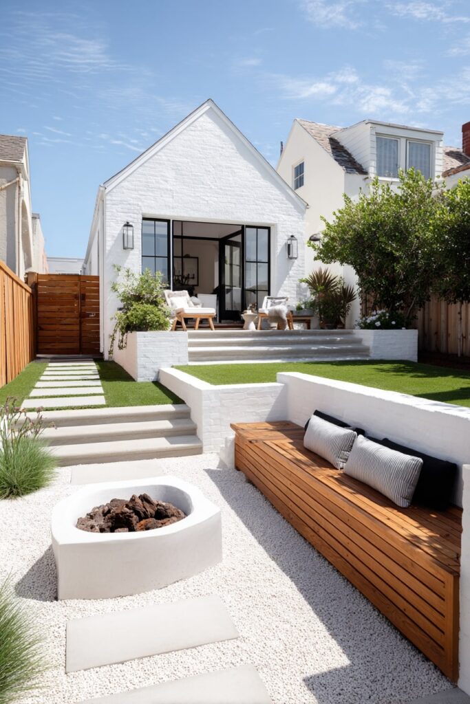 Modern Fire Pit with Rustic Seating