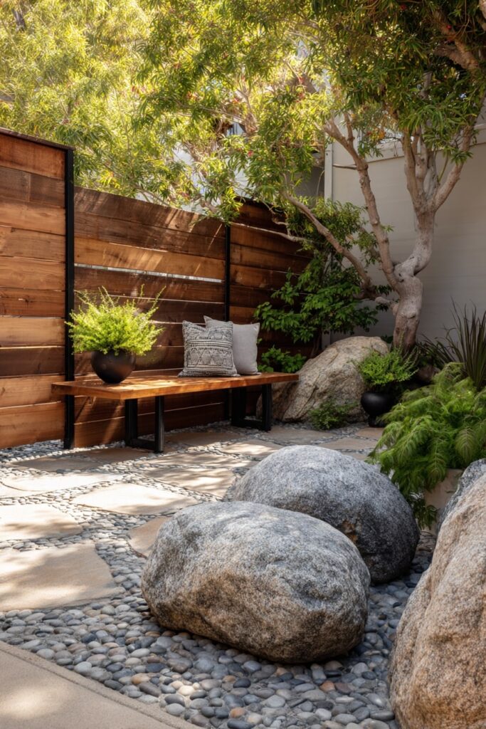 2. Tranquil Backyard with Pebble Stone Accents