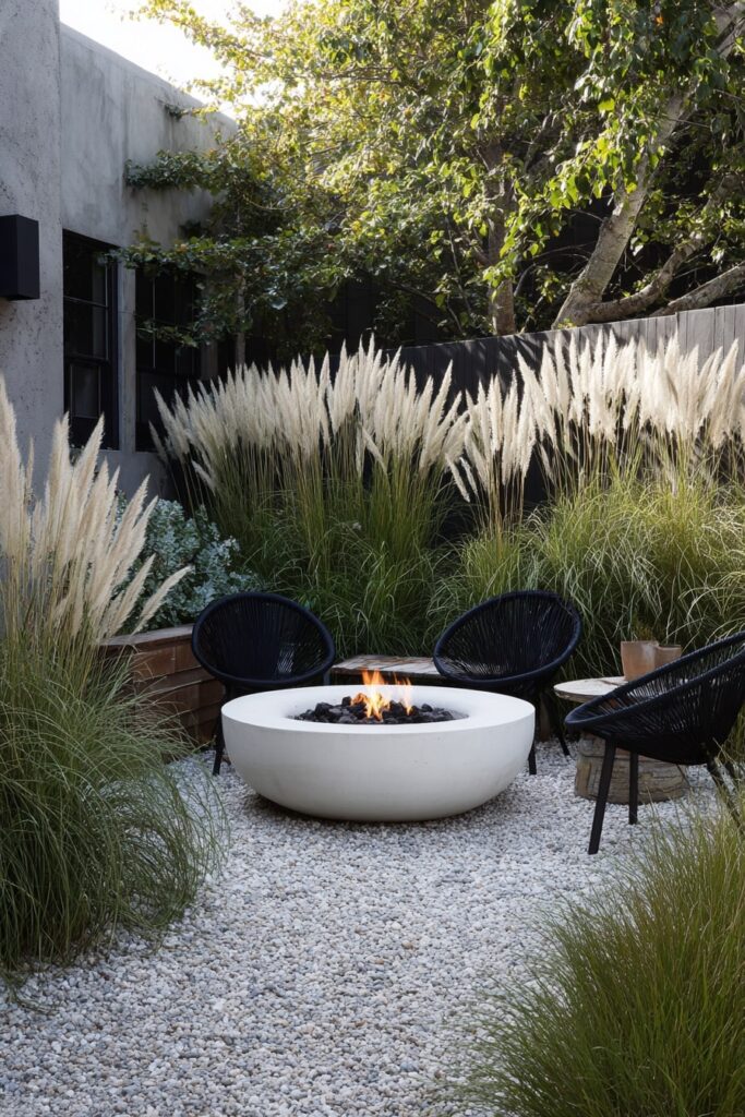 17. Pampas Grass Courtyard with White Round Fire Pit