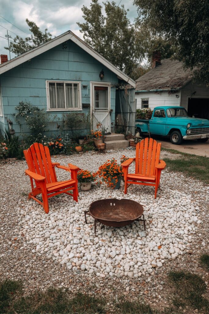 12. Vintage Fire Pit Spot with Retro Color Pop