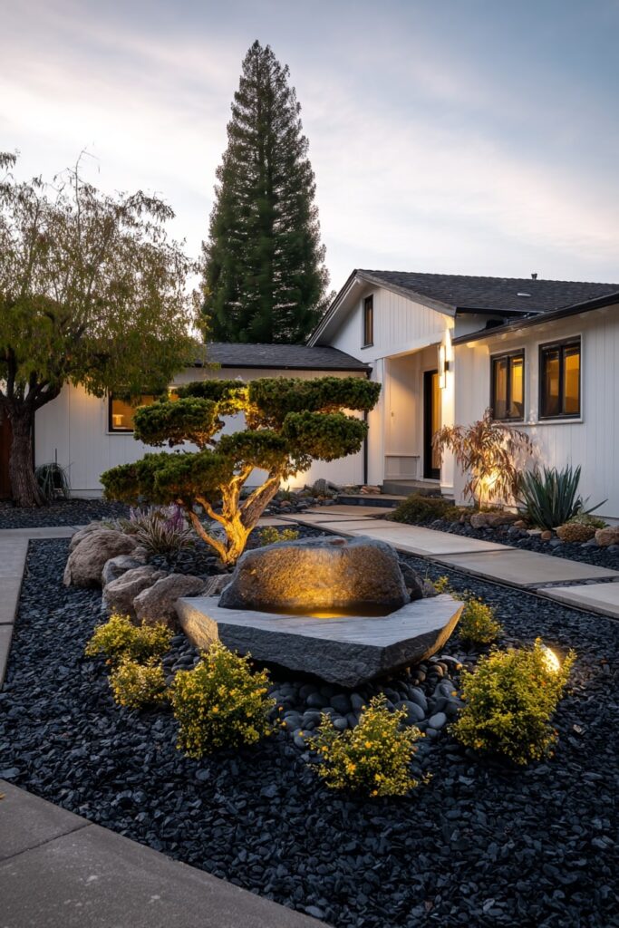 Woodland Pond Rock Border with Natural Stone Path