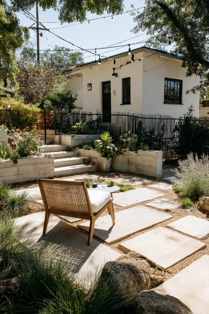 Modern Rock Border with Stepping Stone Patio