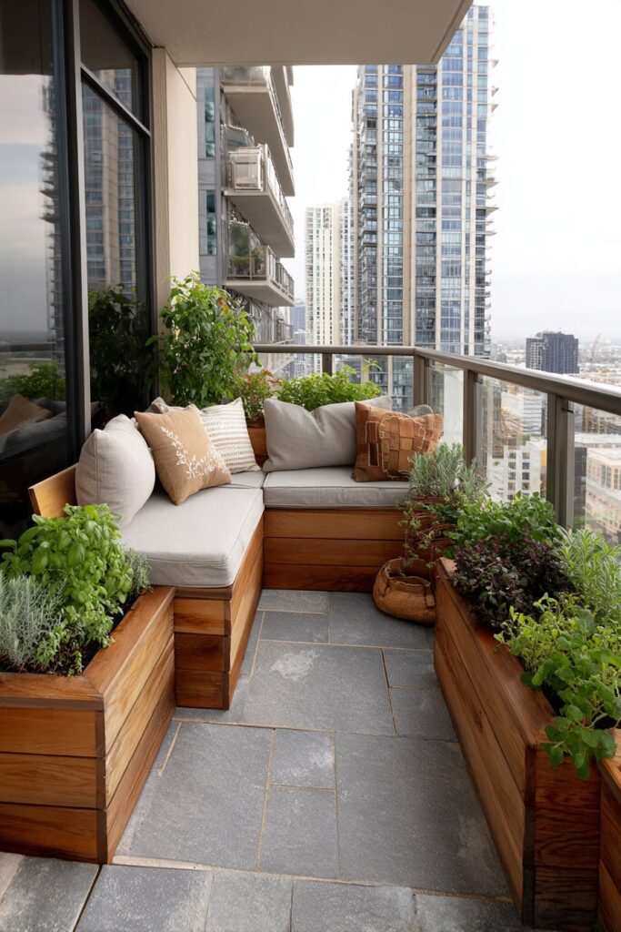 Urban Balcony Retreat with Built-In Planters