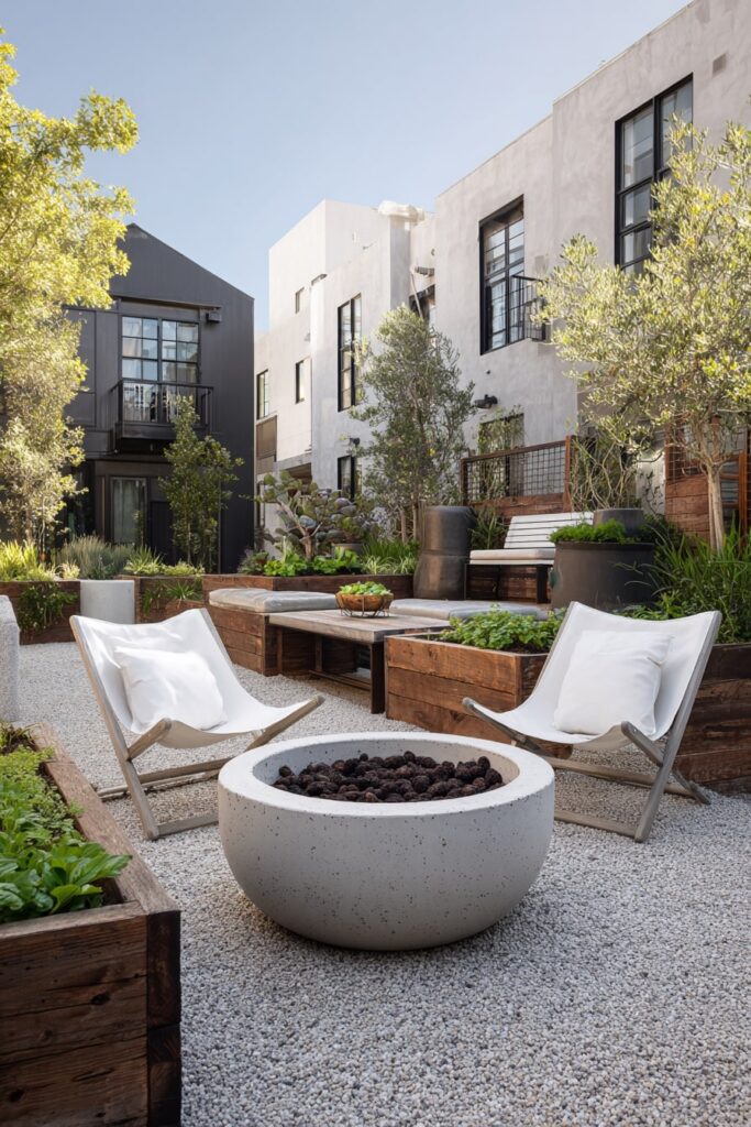13. Urban Courtyard Fire Pit with Clean Modern Lines