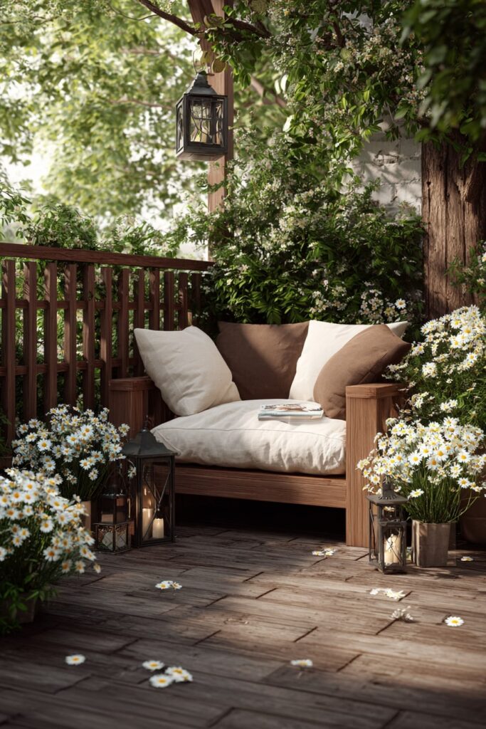03. Daisy-Framed Wooden Deck Corner