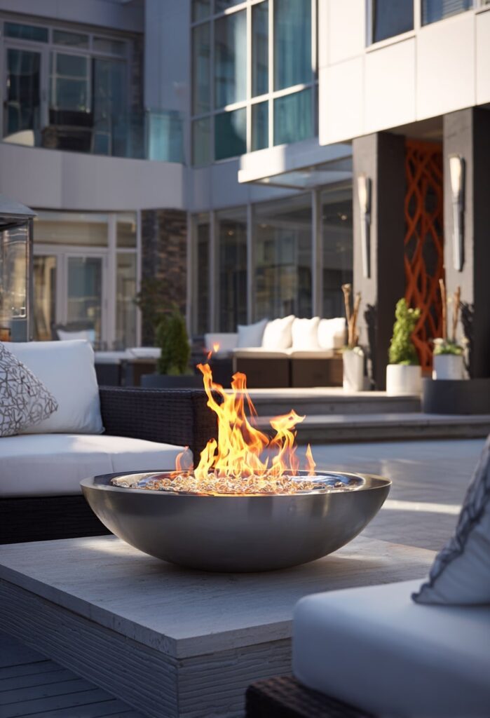 11. Polished Steel Fire Bowl with a City Courtyard Feel