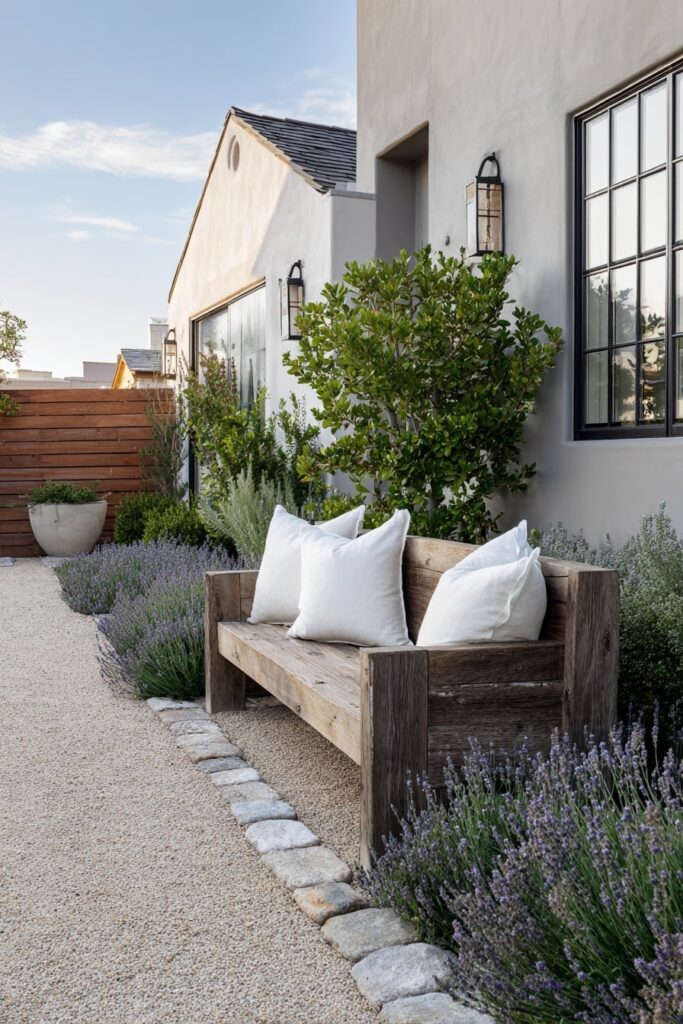 Rustic Bench in a Mediterranean Garden