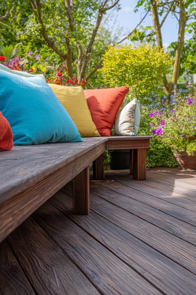 15. Vibrant Corner Deck with Bold Accent Cushions
