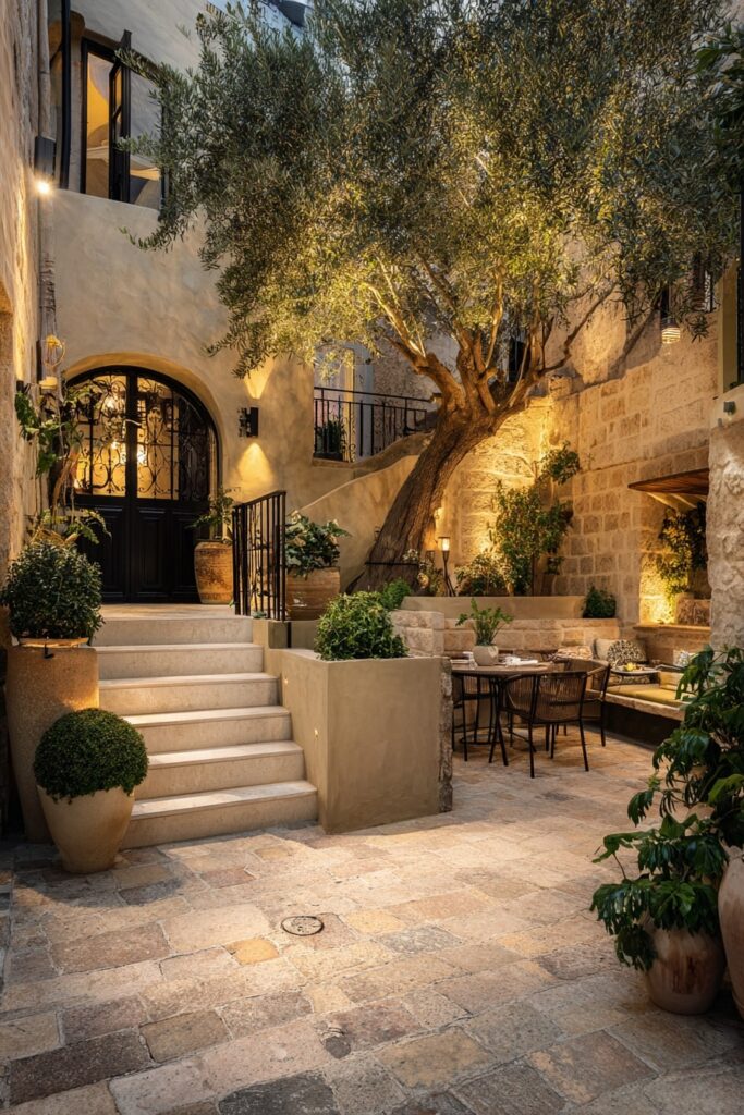 Stone Courtyard Patio with Timeless Mediterranean Charm